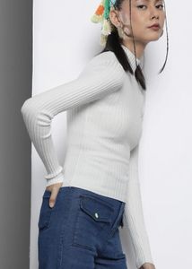 Sassafras Turtle neck white full sleeve ribbed top