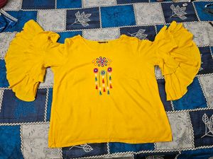 Yellow Ruffled Sleeve Top