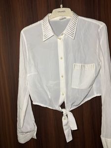 White Tie-Front Shirt