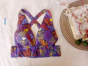 Patterned Crop Top with Criss-Cross Back