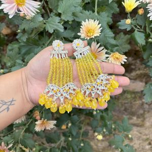 Yellow Beaded Dangle Earrings