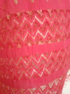 Elegant Pink Dupatta with Golden Polka Dots