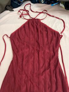 Burgundy Mesh Halter Dress