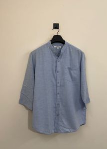 Men's Blue Band Collar Shirt