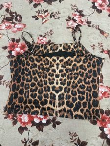 Leopard Print Spaghetti Strap Crop Top