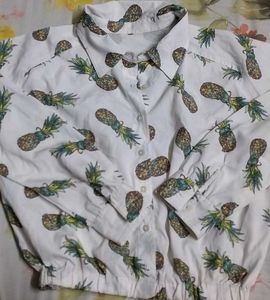 Pineapple Print White Button-Up Shirt
