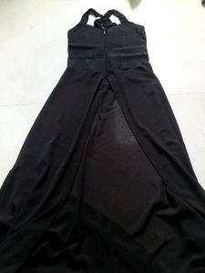 Elegant Black Halter Neck Maxi cap dress