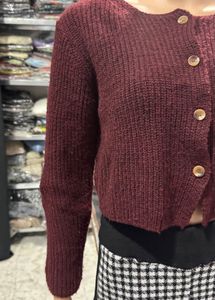 Burgundy Knit Cropped Cardigan