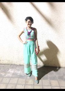 Light Blue Crop Top With Plazzo