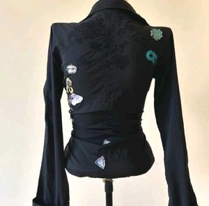 Stylish Black Button-Up Shirt with Embellishments