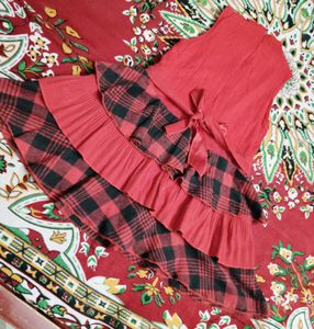 Chic Red Plaid Ruffle Dress