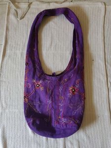 Vibrant Purple Embroidered Sling Bag