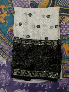 White &amp; Black Designer Saree