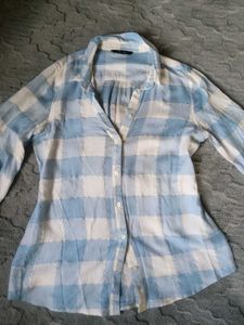 Blue & White Plaid Button-Up Shirt