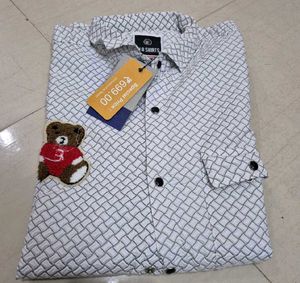 Stylish White Printed Shirt with Teddy Applique