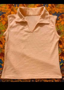 🍑 🌸Peach Ribbed Collared Top🍑🌸