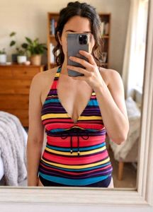 Striped Halter Neck Bikini Top