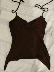 Brown Halter Neck Embellished Top