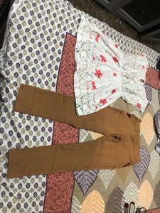 Floral Kurta with Brown Pants