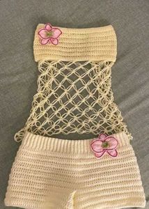 Crochet Bikini Set with Flower Accent