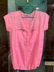 ZARA Neon Pink Sheer Top