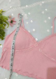 Pink Lace Trim Cropped Cami Top