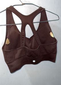 Brown Ribbed Sports Bra
