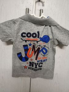 Boys Grey Printed Collar T Shirt