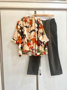 Hermes print Top with Straight Leg Pants Set