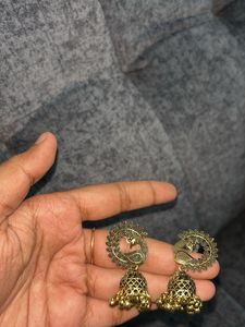 Antique Gold Peacock Jhumka Earrings