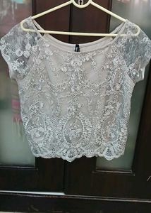 Exquisite Lace Embellished Crop Top - XL Size