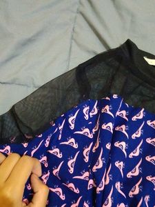 Chic Blue top with Pink Bird Print