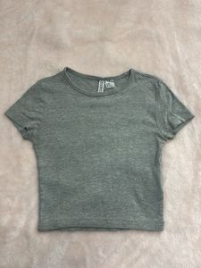 XS Grey Ribbed Cropped T-Shirt