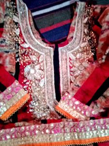 Red &amp; Gold Embellished Salwar Kameez