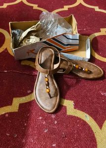 Brown Beaded Flat Sandals
