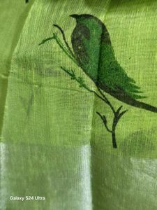 Light Green Silver Zari border Linen Saree 🌿