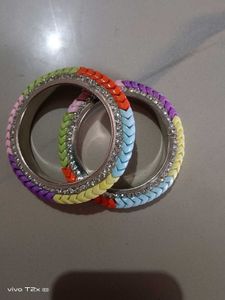 Colorful Braided Bangles with Rhinestones