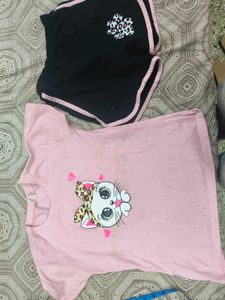 Cute Cat Print Top &amp; Shorts Set for 5-7 years
