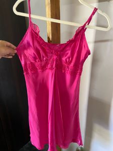 Vibrant Pink Lace Trim Babydoll Nightie