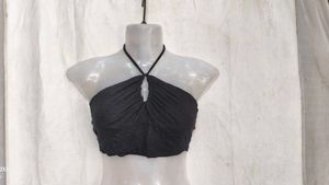 I. Black Halter Neck Crop Top