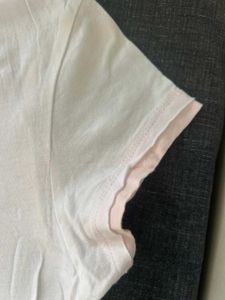 women pink and white tshirt