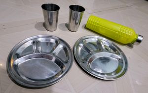 Set 3 Dinner Plats &amp; glasses &amp; bottle