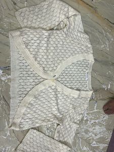 Cream Cable Knit Cropped crochet Cardigan