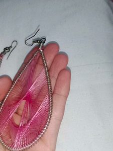 Unique Pink Thread Tear Drop Earrings