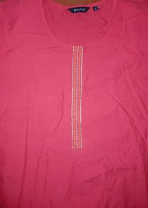 Vibrant Red Cotton Kurta with Gold Accent