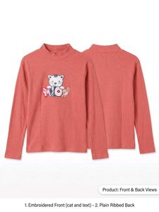 Cute Cat Embroidered Mock Neck Top