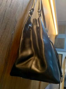 Lancaster Black Leather Drawstring Bucket Bag