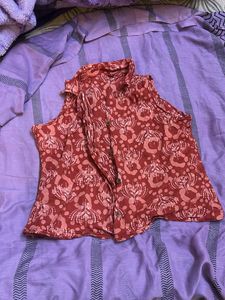 Boho Print Sleeveless Button-Up Top