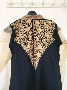 Elegant Black &amp; Gold Embroidered Anarkali Gown
