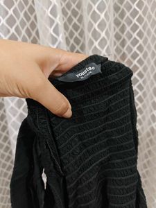Yousta Black Smocked Square Neck Top